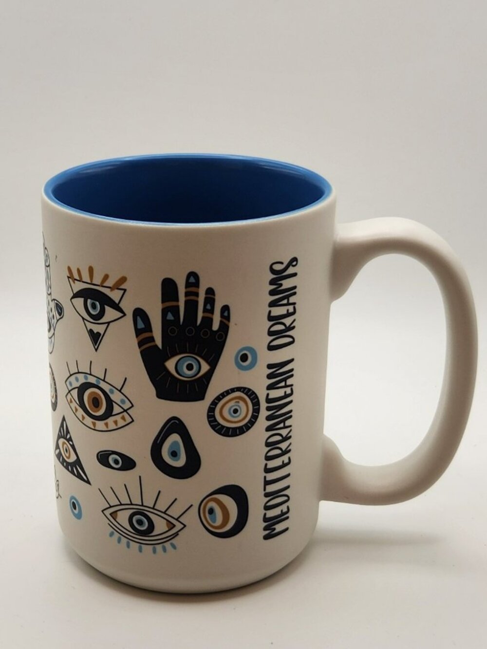 Mediterranean Dreams coffee mug Evil Eye Hamsa NEW